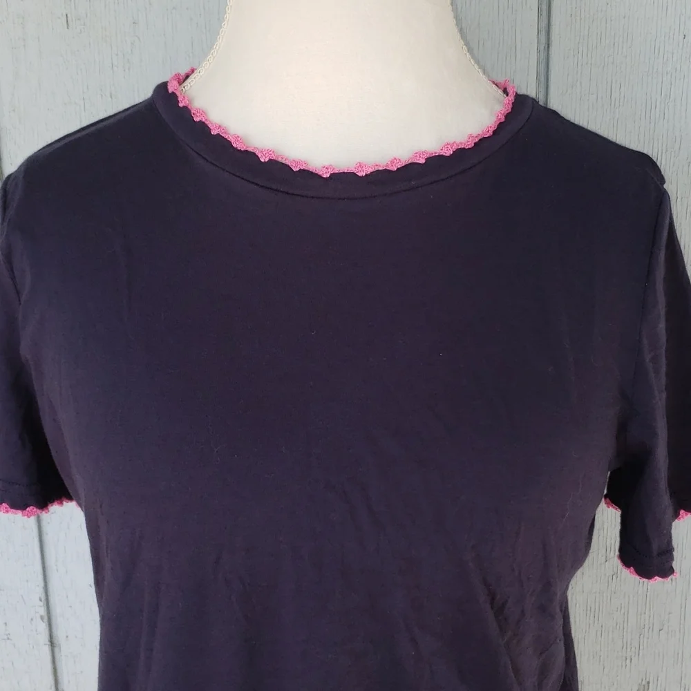 Pink Crochet Edge. Blue Tee Pink Accent. Knit - Picture 8 of 8